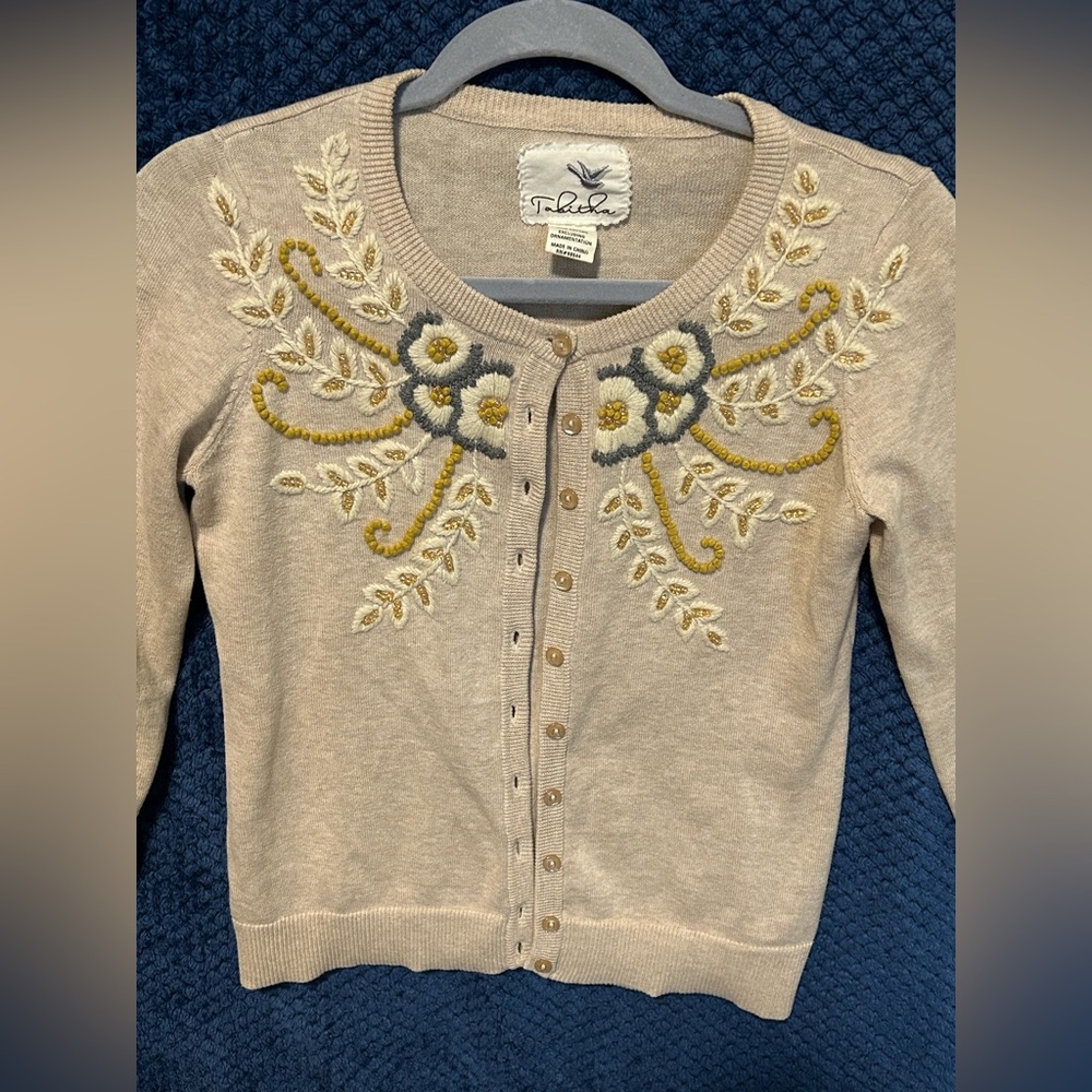 Anthro Tabitha Fanned Vines Embroidered Cardigan